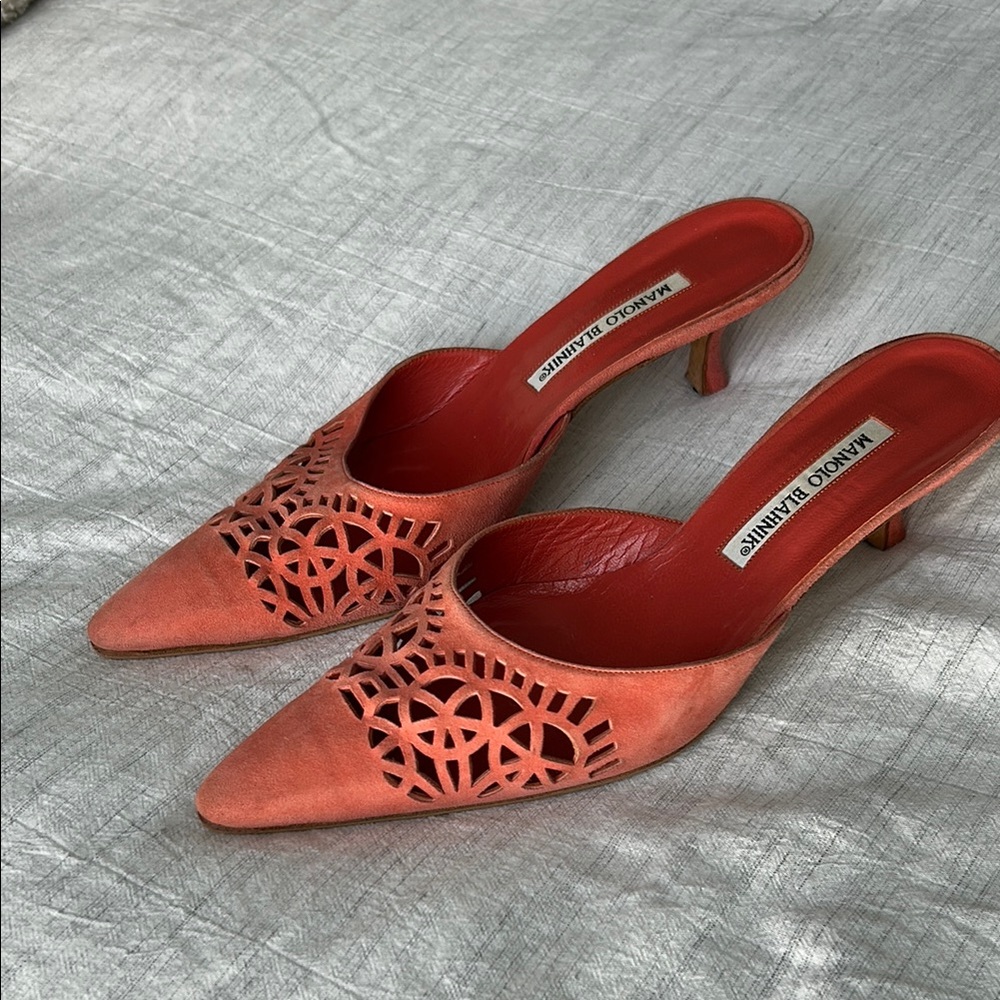 Manolo Blahnik Women's Orange Kitten Heels